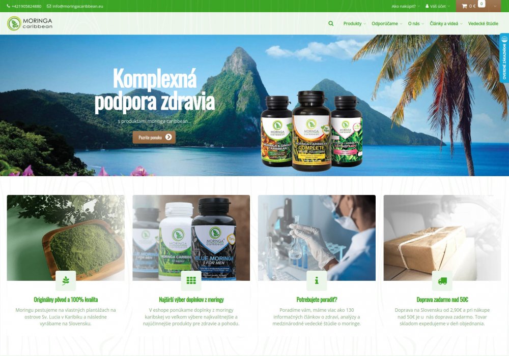 Aktualizácia e-shopu a vynovenie dizajnu web stránok moringacaribbean.sk